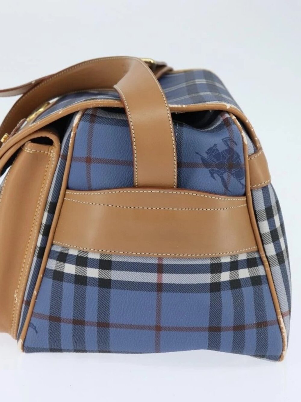 Burberrys Nova Check Shoulder Bag PVC Leather Blue Gold - Picture 6 of 16
